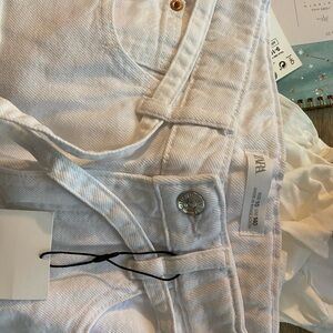 Brand New Zara Long White Distressed Jean Skirt